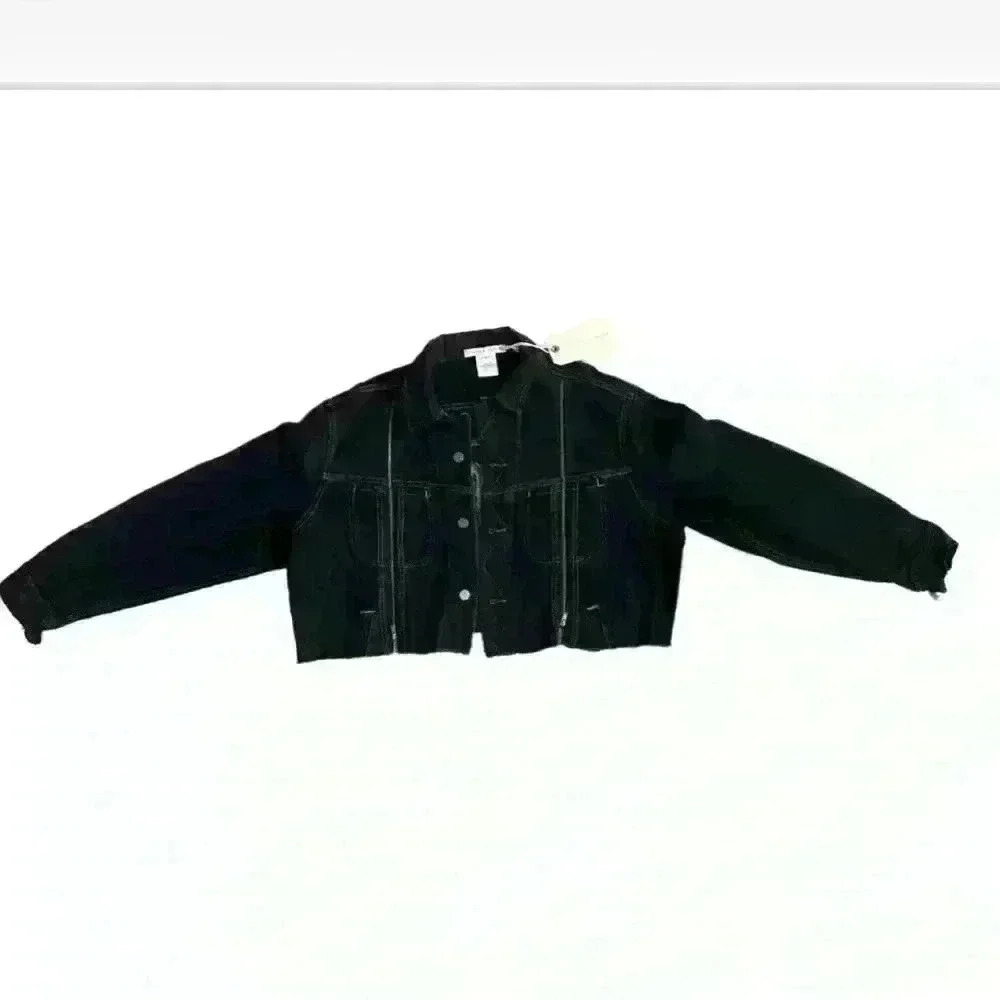 Free people Tricia Fix Western Crop denim jacket size L zipper in wash black nwt - Picture 7 of 12
